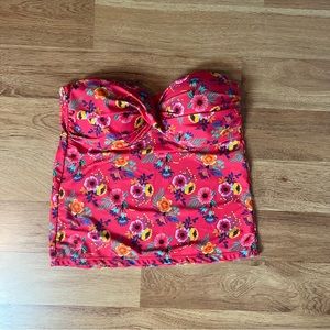 On The Beach Floral Strapless Tankini Swimsuit Top Swim Women Size 10 Vacation